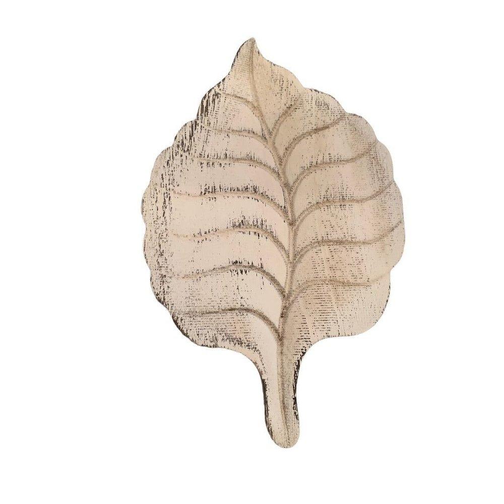 Wooden‎ White Shabby Chic Leaf Dimensional Wall Hanging 11.5"h x 7"w